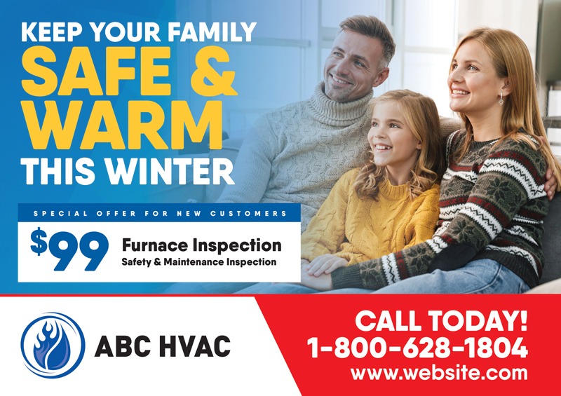 HVAC direct mail postcard sample — winter furnace inspection offer