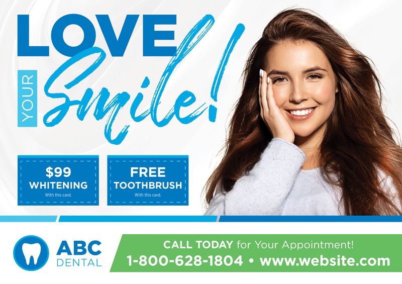 Dental practice postcard sample — love your smile