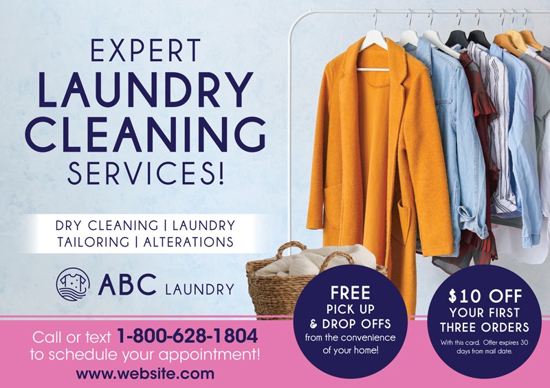 Dry cleaner advertising postcard example
