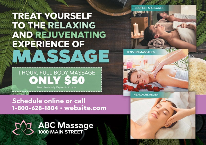 Massage therapy marketing postcard sample