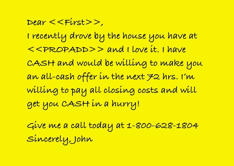 Yellow letter style real estate postcard sample